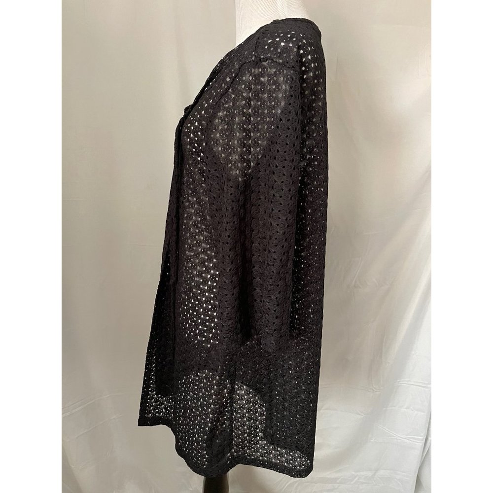 Anne Cole Black Lace Eyelet 3/4 Sleeve Double Tie Front Cardigan - Picture 11 of 12